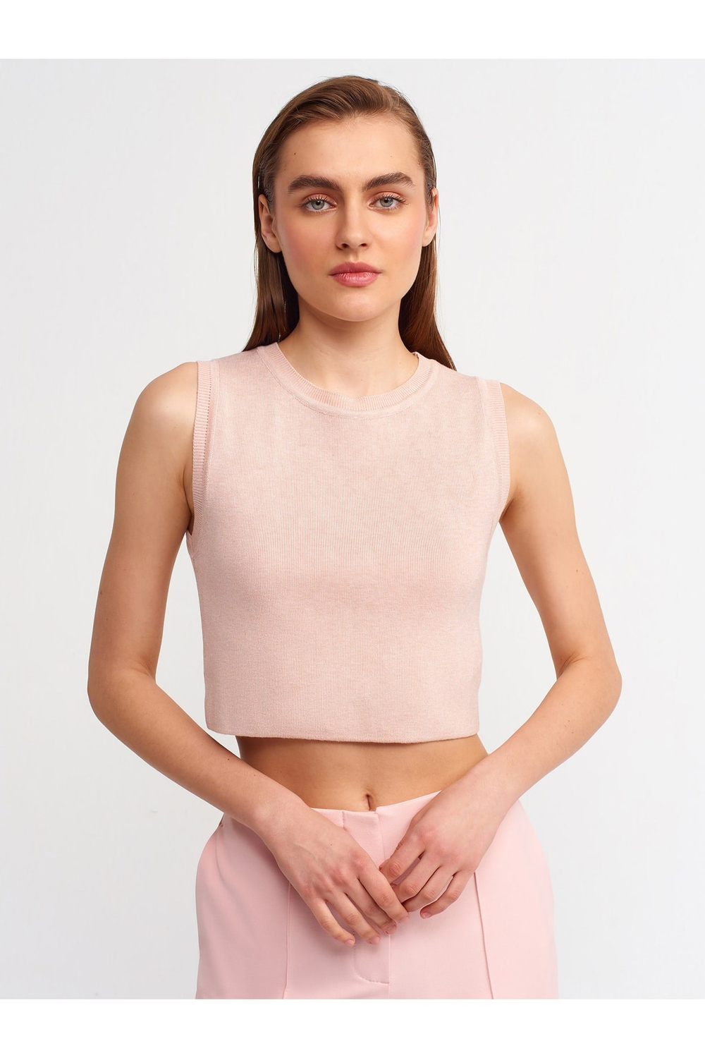 10172 Bisiklet Yaka Triko Crop-pembe M.