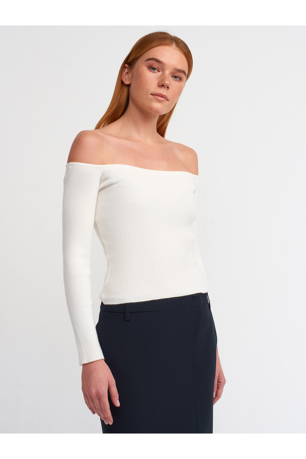 10503 Bardot Yaka Fitilli Crop Kazak-Ekru