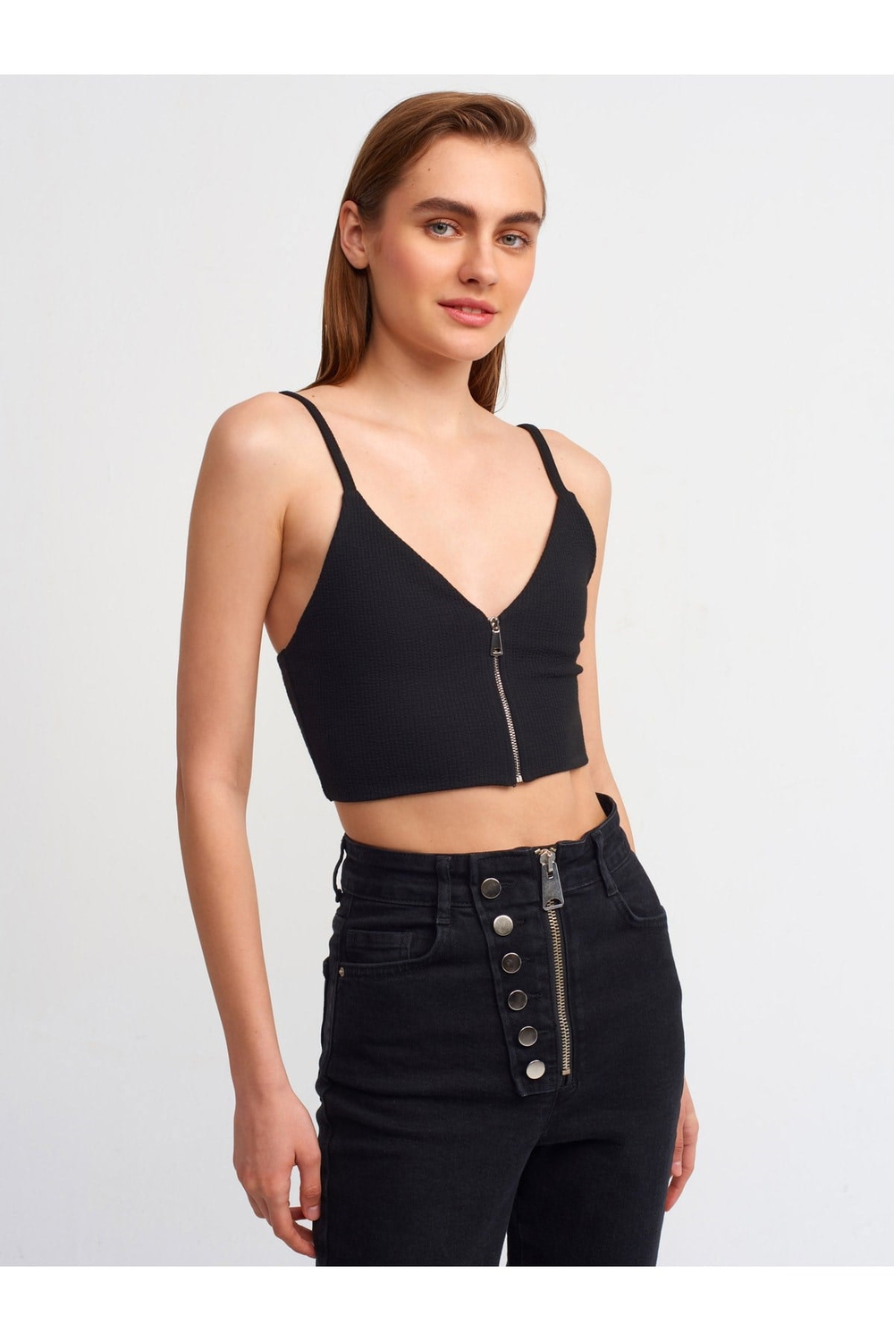 20125 Fermuarlı Crop Top-siyah