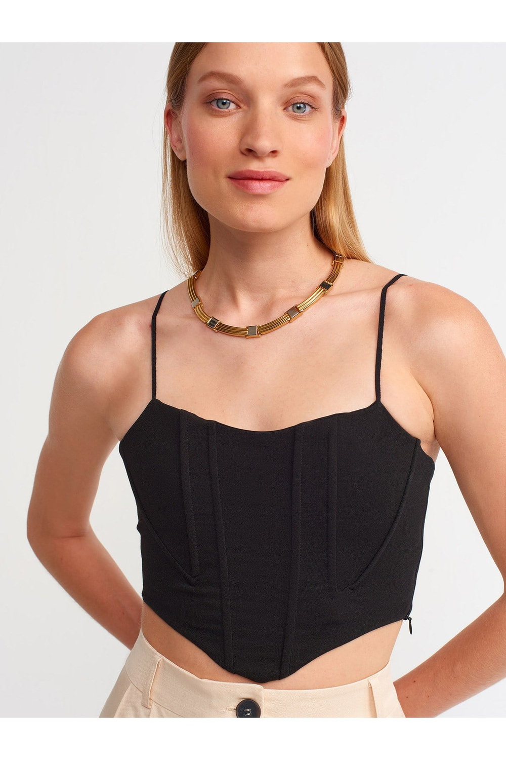 20164 Askılı Balen Crop Top-siyah