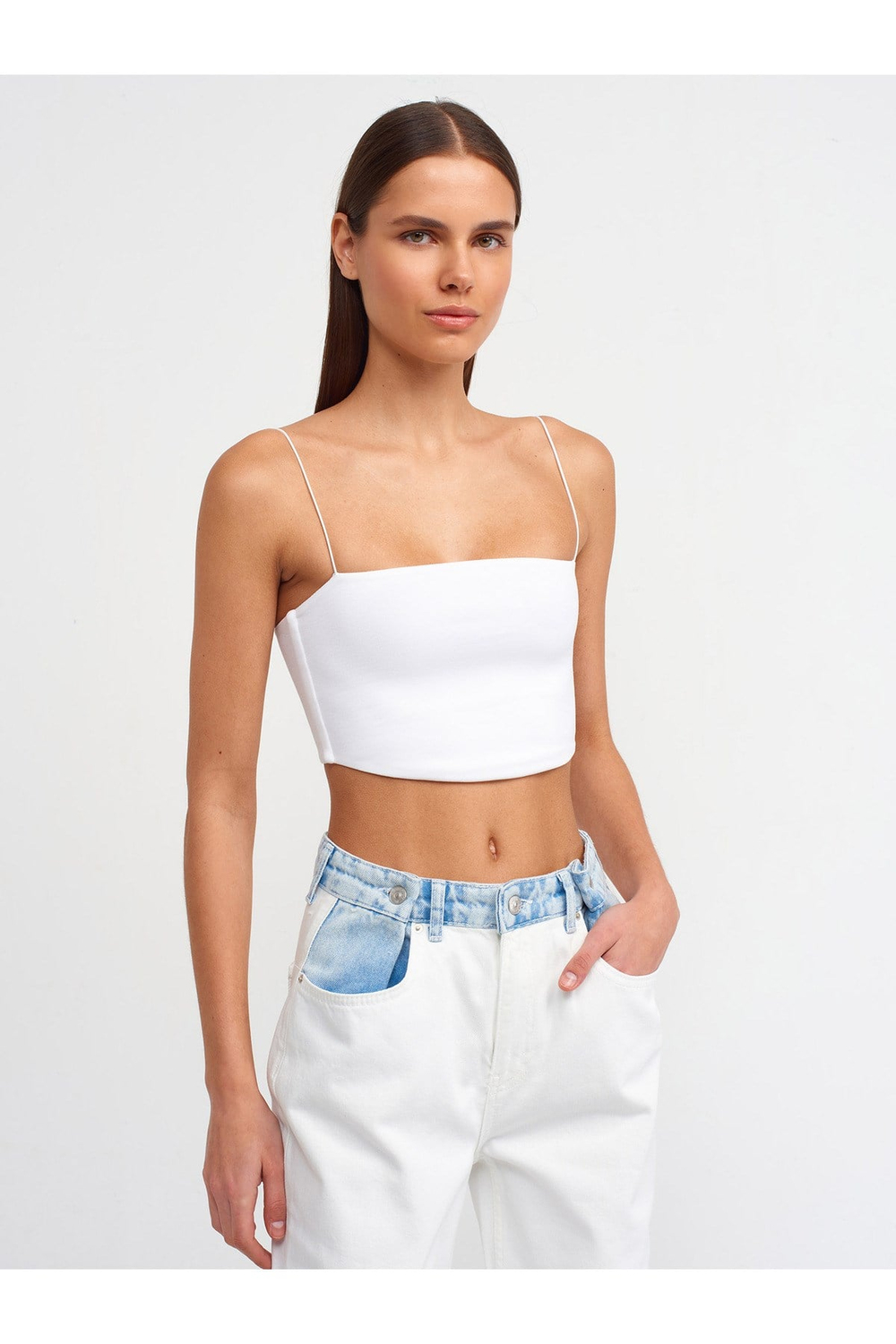 20793 Askılı Crop Top-Beyaz