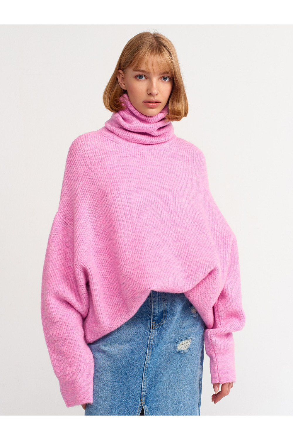 2268 Balıkçı Yaka Geniş Kazak-pembe