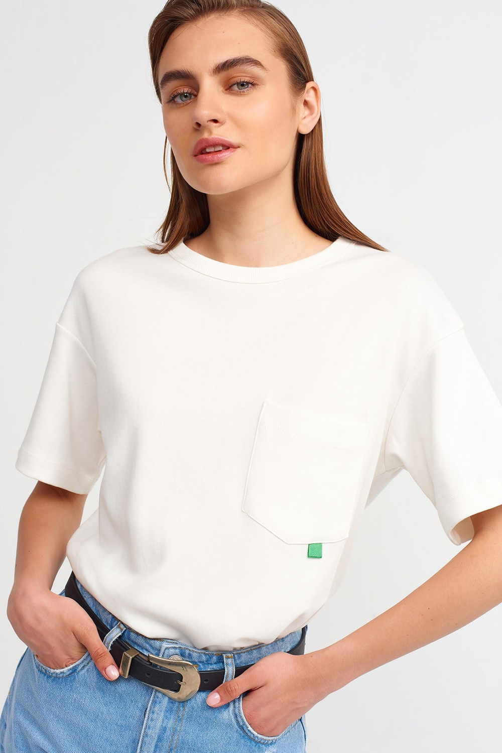 30132 Bisiklet Yaka Tshirt - Ekru