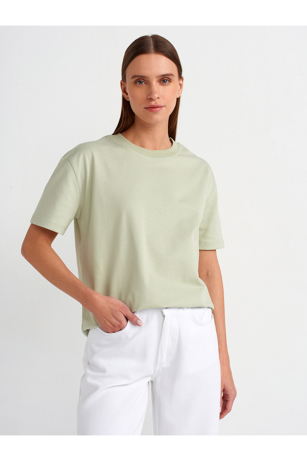 30312 Bisiklet Yaka Oversize T-shirt-Mint
