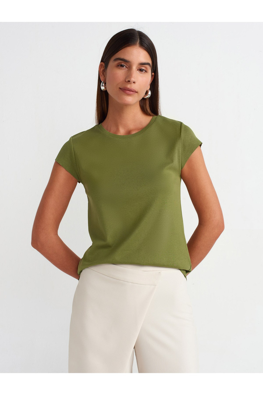 30719 Bisiklet Yaka T-shirt-Haki