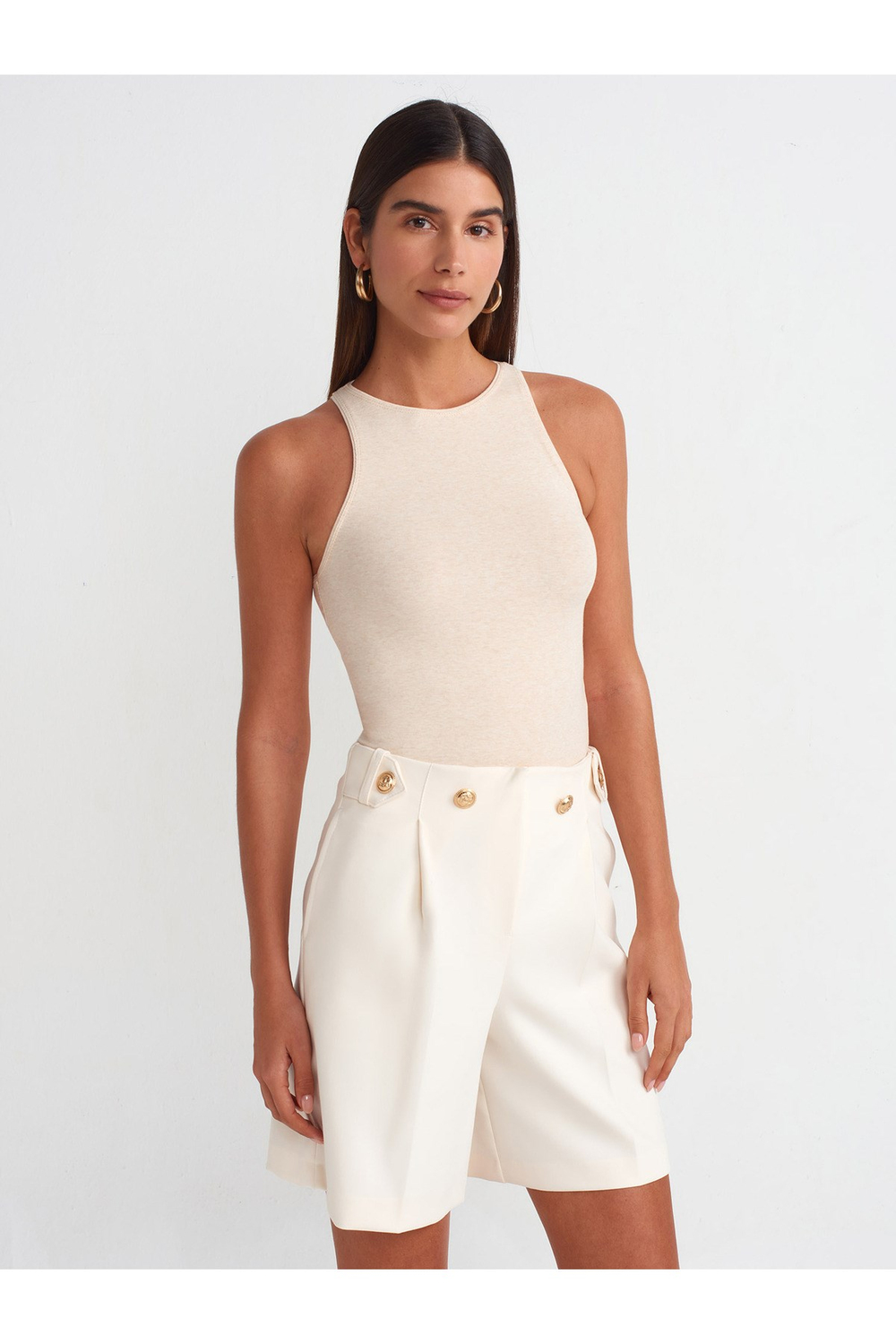 30997 Halter Yaka Top-Bej Melanj