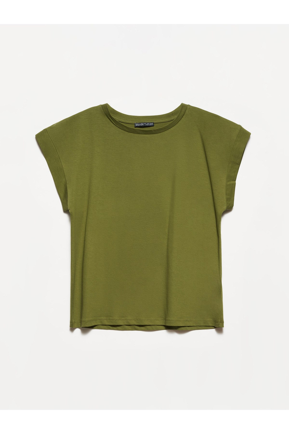 3504 %100 Pamuk Bisiklet Yaka Penye T-shirt-Haki