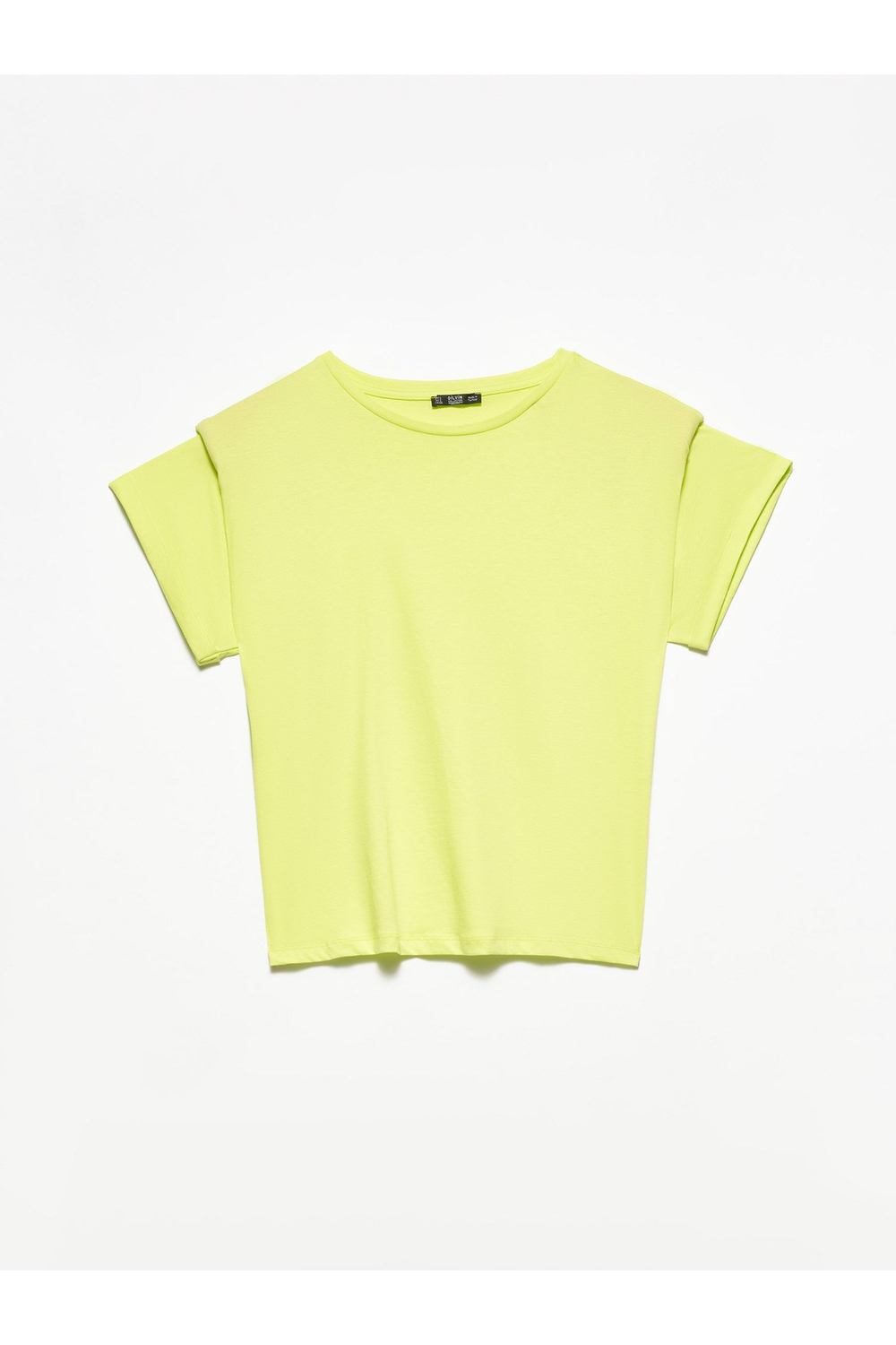 3541 Omuzu Vatkalı Bisiklet Yaka T-shirt-lime