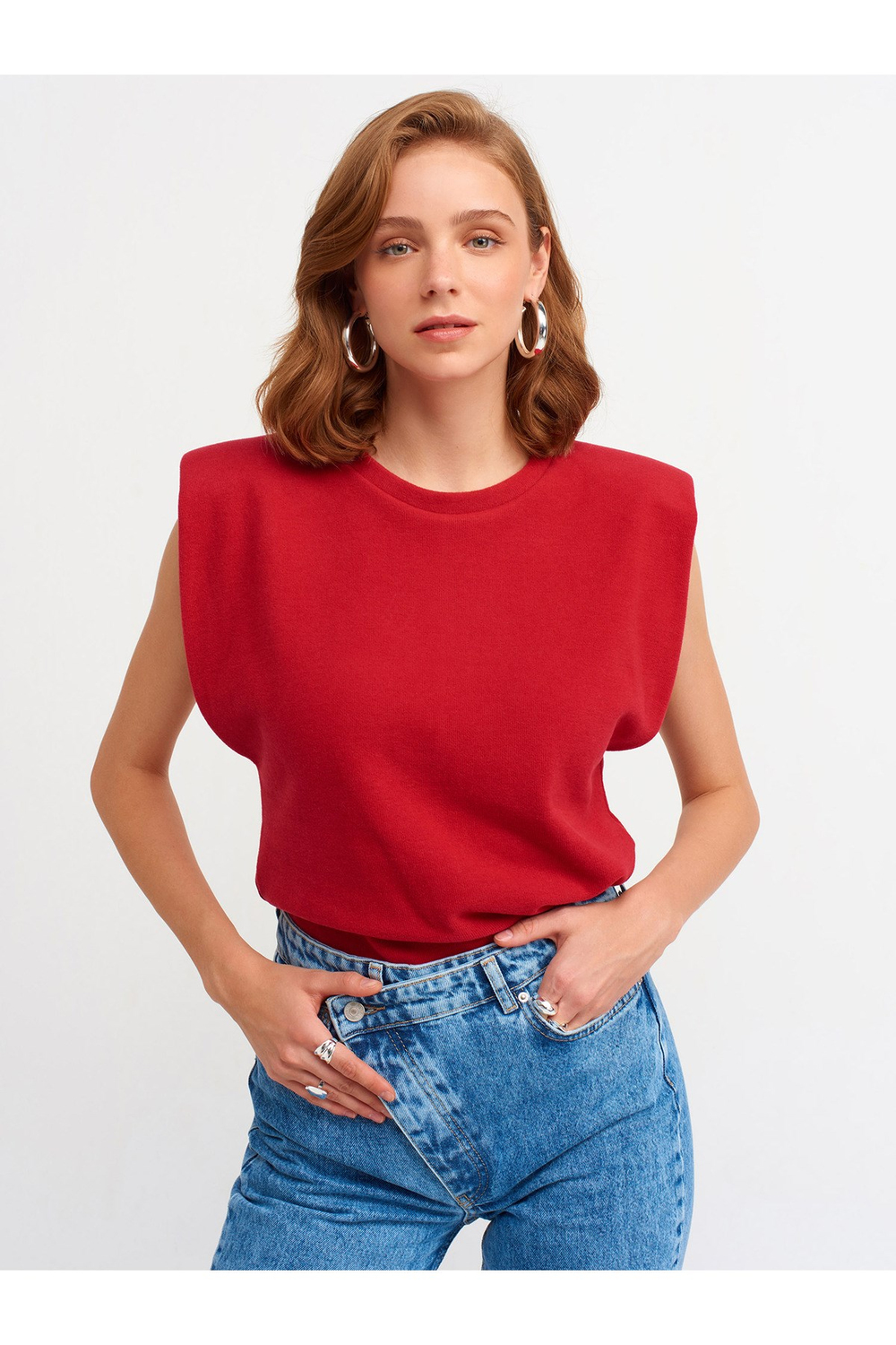 3606 Kolsuz Vatkalı T-shirt-kırmızı