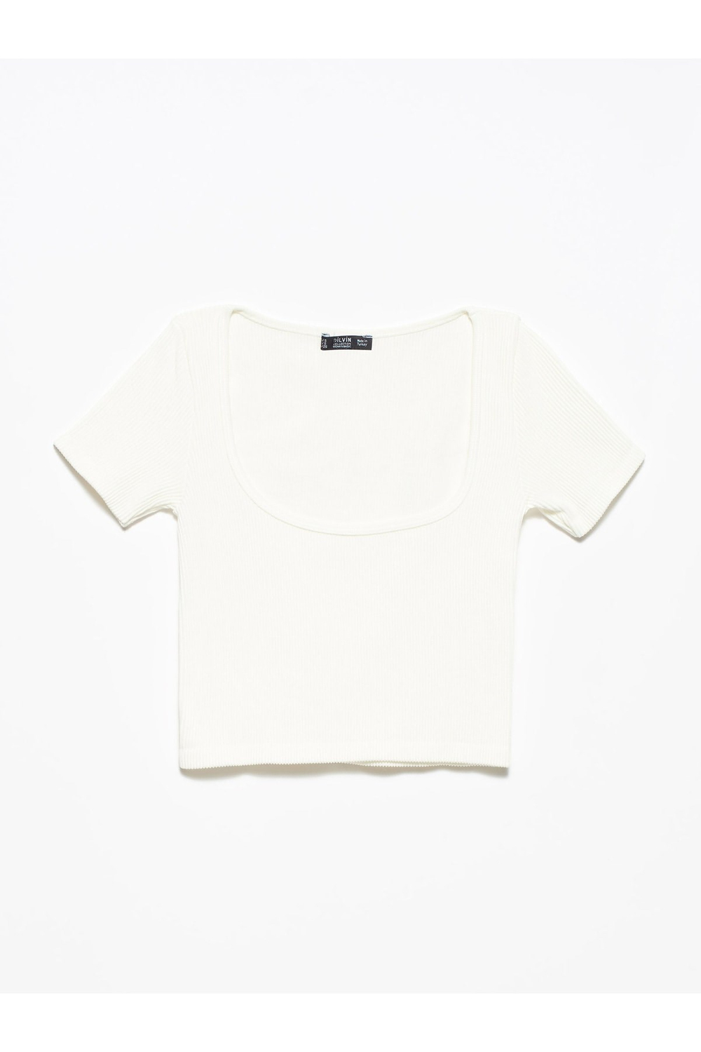 3666 U Yaka Kısa Kol Crop Top-beyaz