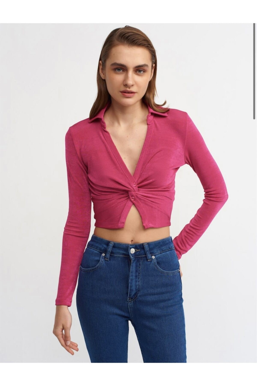 3768 Uzun Kollu Croptop