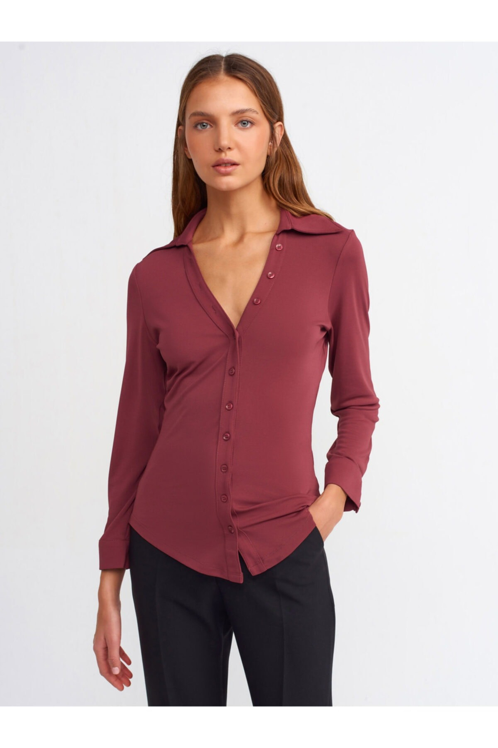 3809 Örme Bluz-bordo