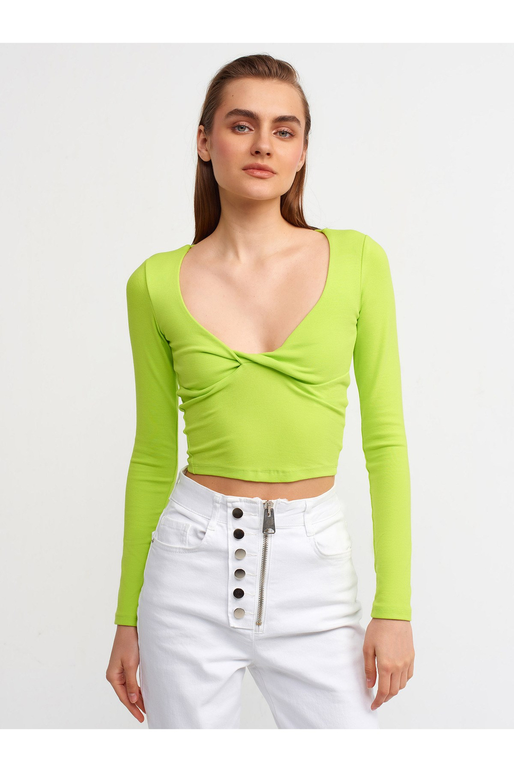 50137 Düğümlü Uzun Kol Top-lime