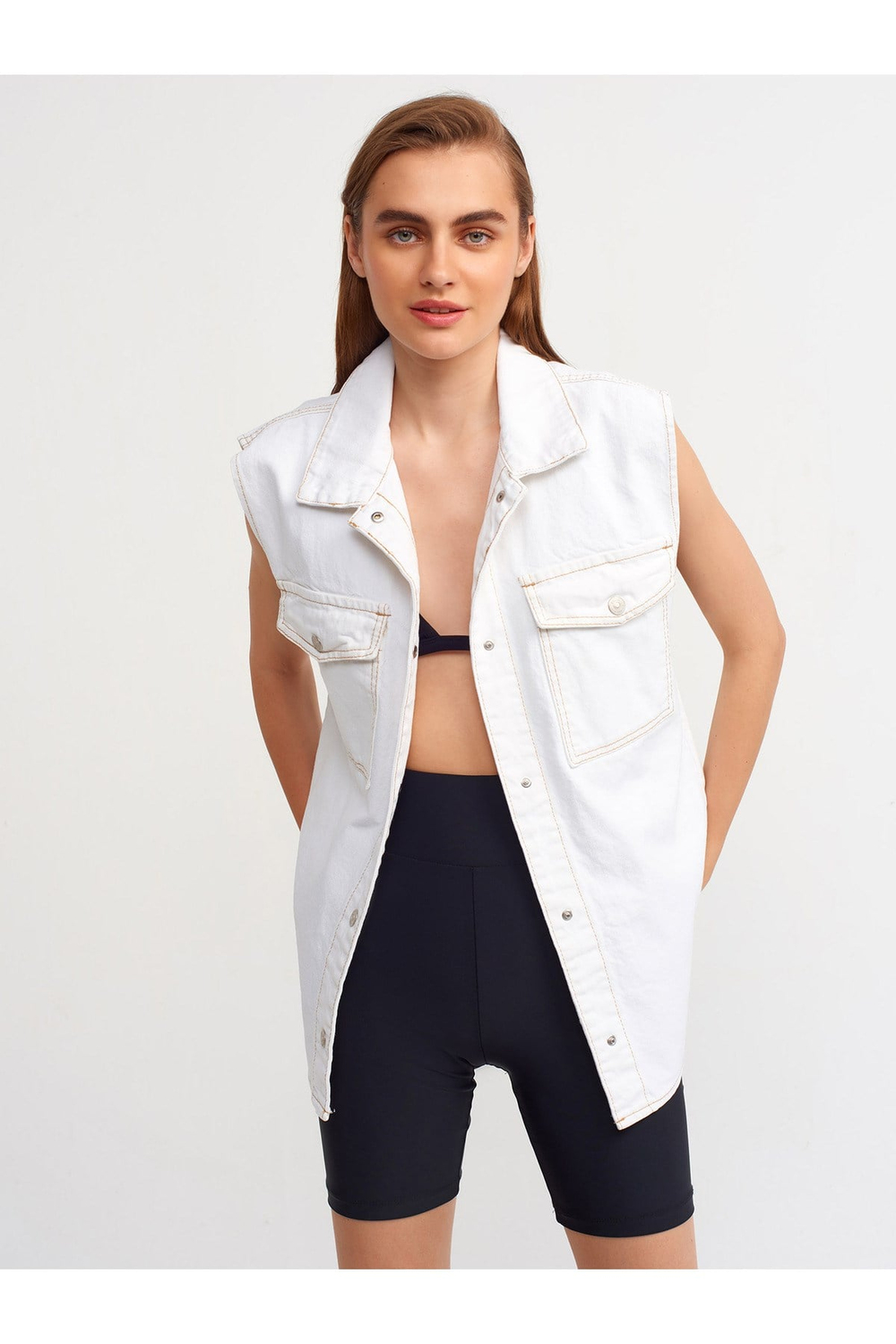 50668 Oversize Pamuklu Yelek-beyaz