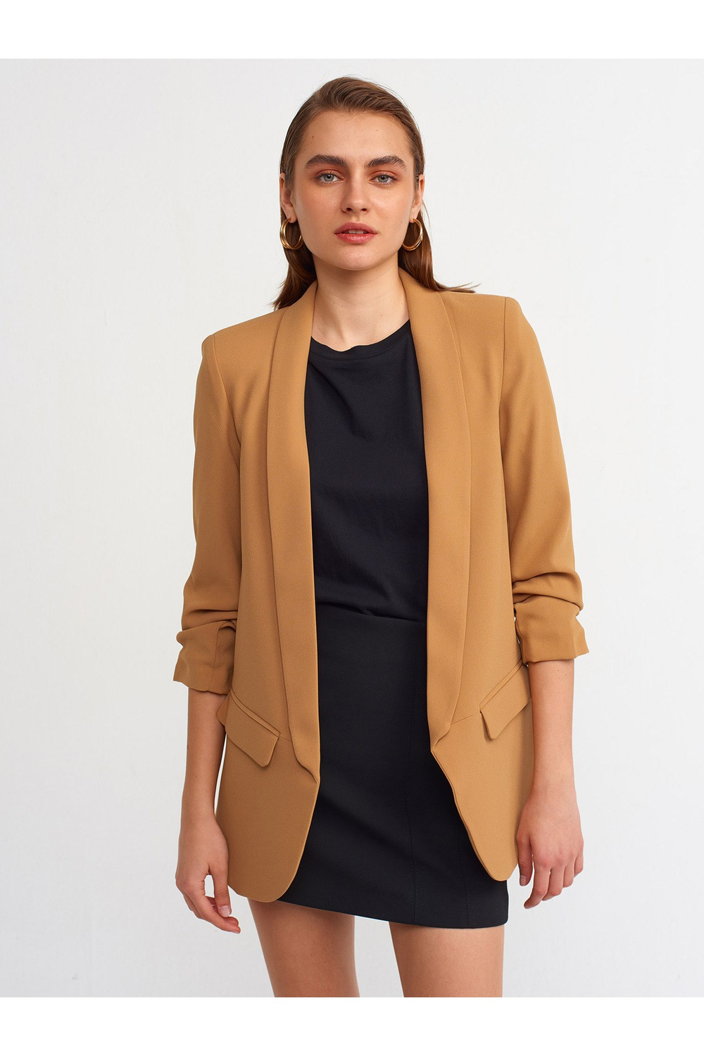 6702 Kol Büzgülü Boyfriend Ceket-camel