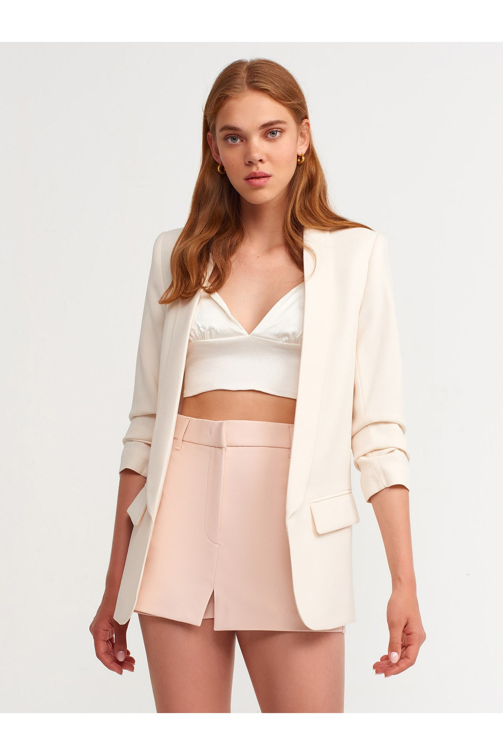 6702 Kol Büzgülü Boyfriend Ceket-natural