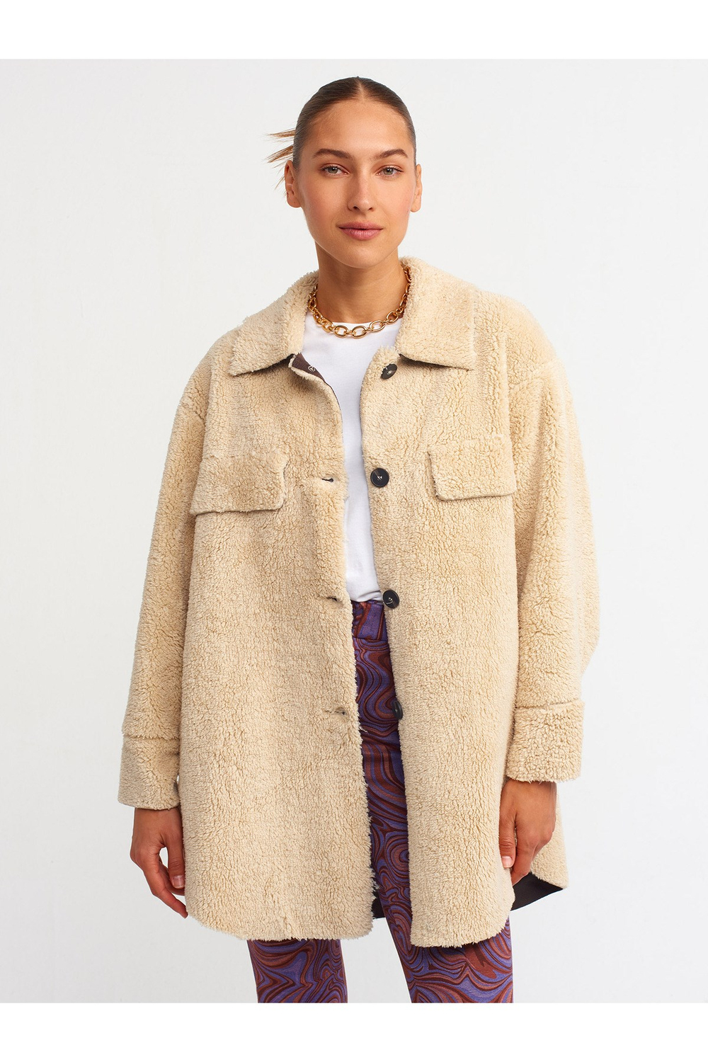 6870 Peluş Tunik - Açık Bej