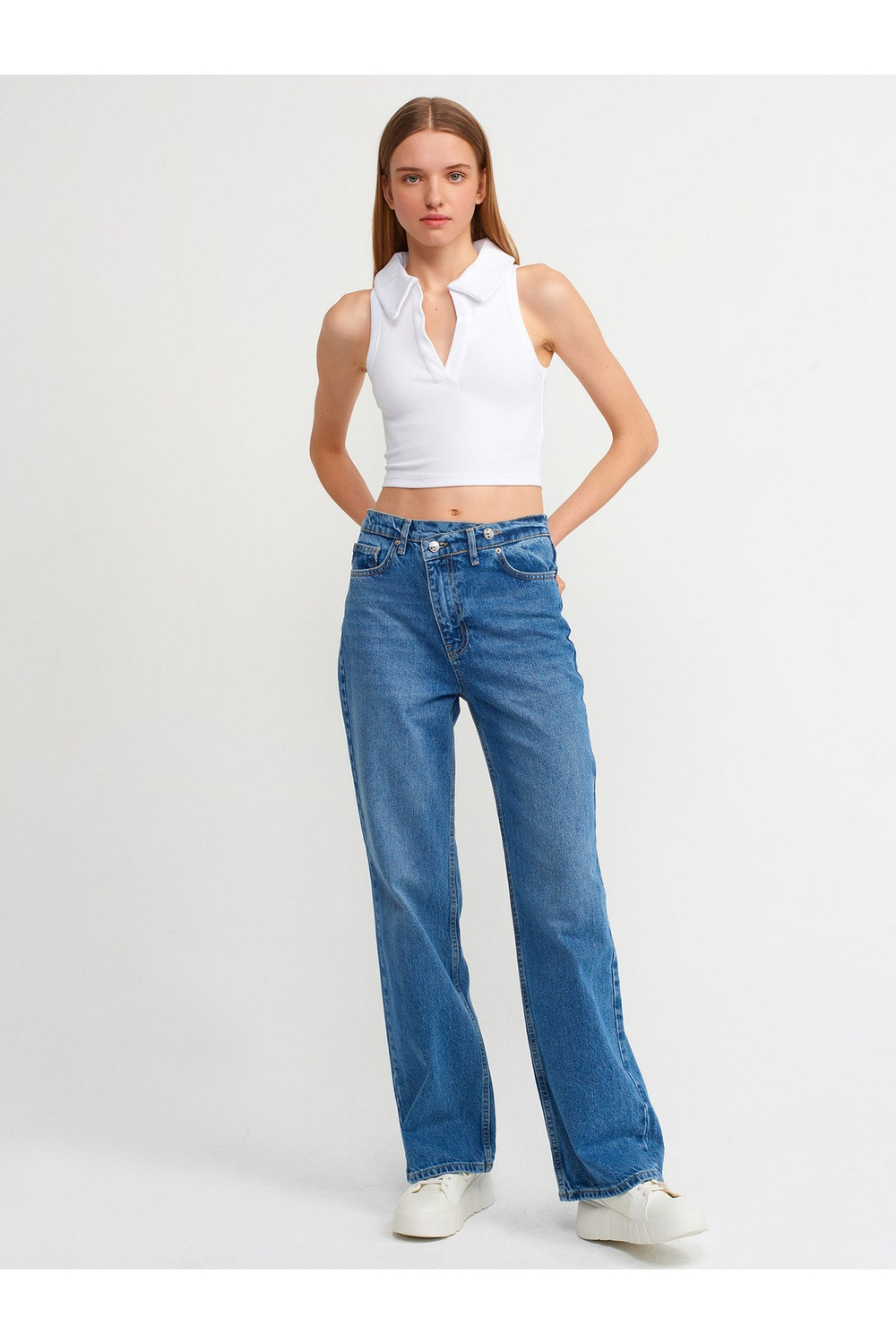 70229 Asimetrik Wideleg Pantolon-mavi