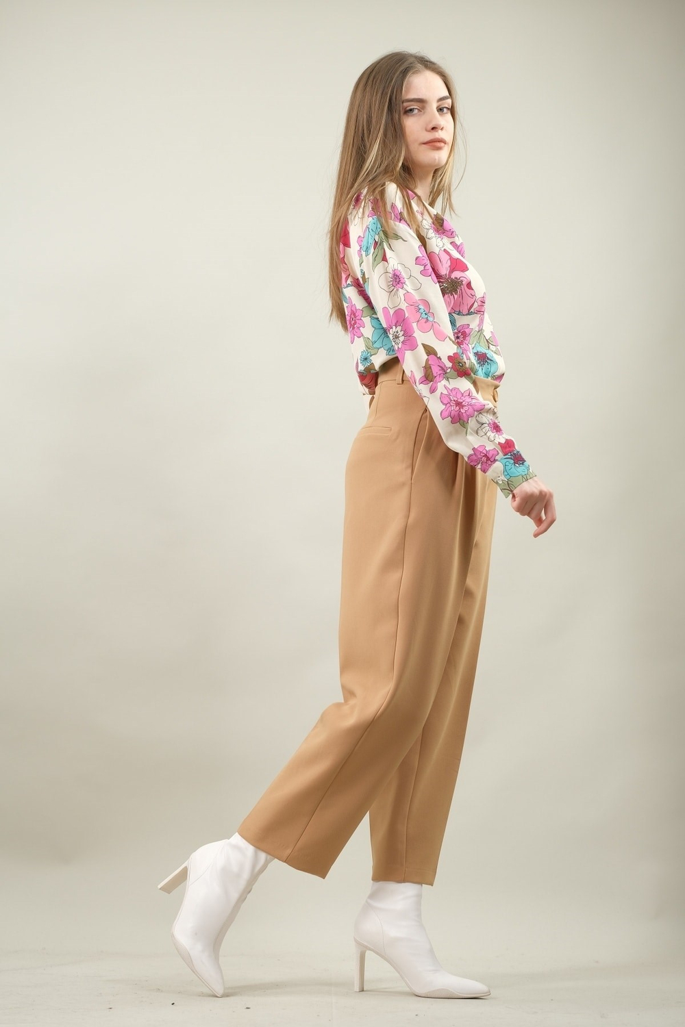 7043 Pileli Pantolon - Camel