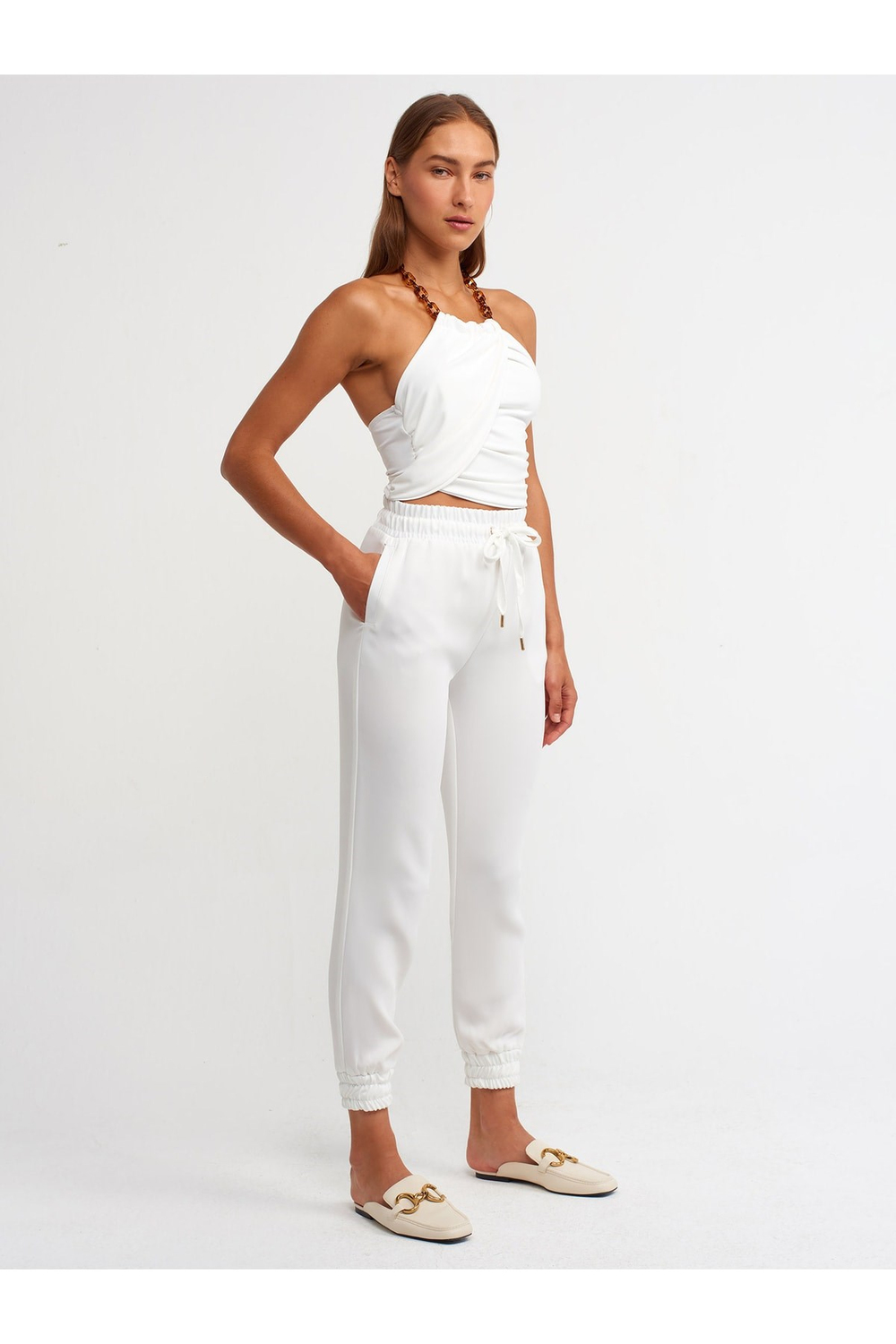 70557 Jogging Fit Pantolon-beyaz