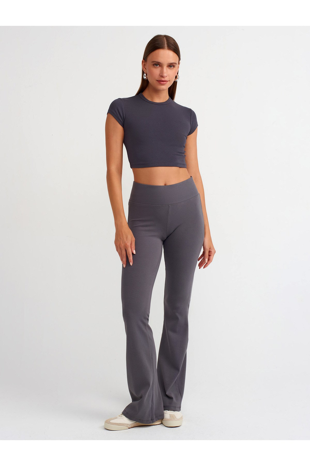 71054 Beli Fitilli İspanyol Paça Pantalon-Füme