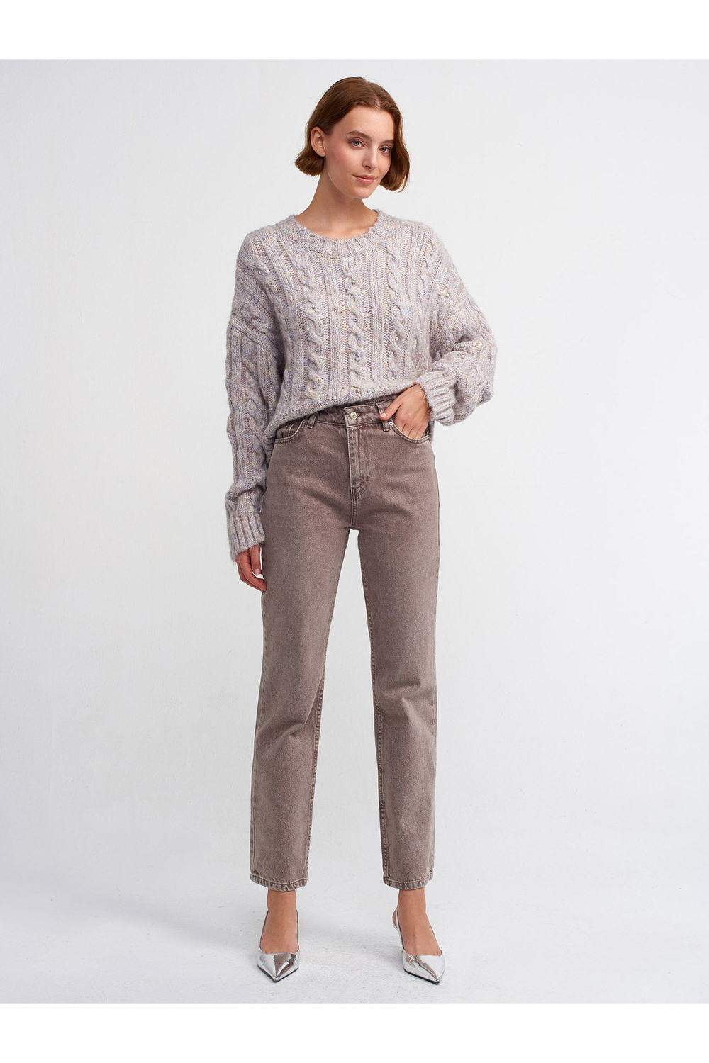 71343 Renkli Straight Denim Pantolon-kahve