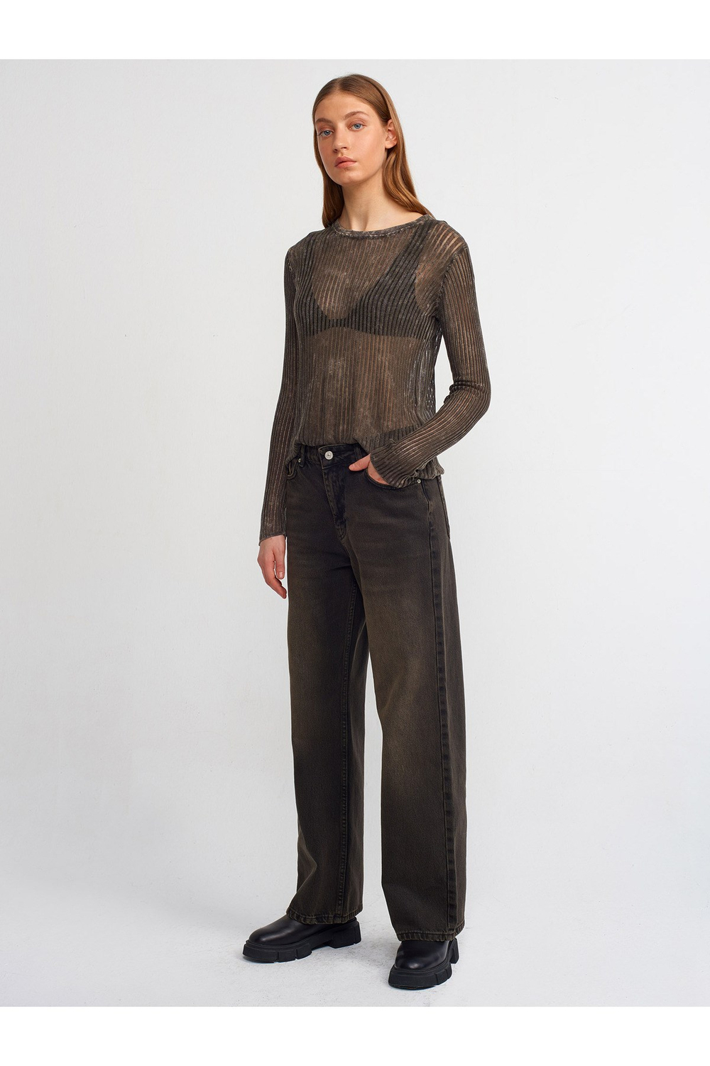 71406 Tint Yıkama Baggy Denim Pantolon-siyah