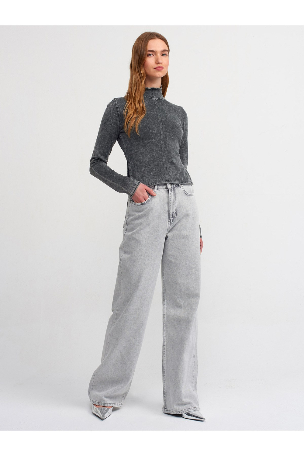 71414 Kar Yıkama Denim Pantolon-gri