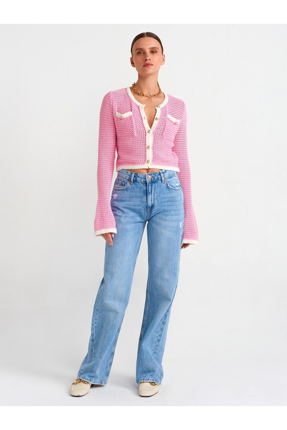 71467 Küçük Lazerli Straight Denim Pantolon-Mavi