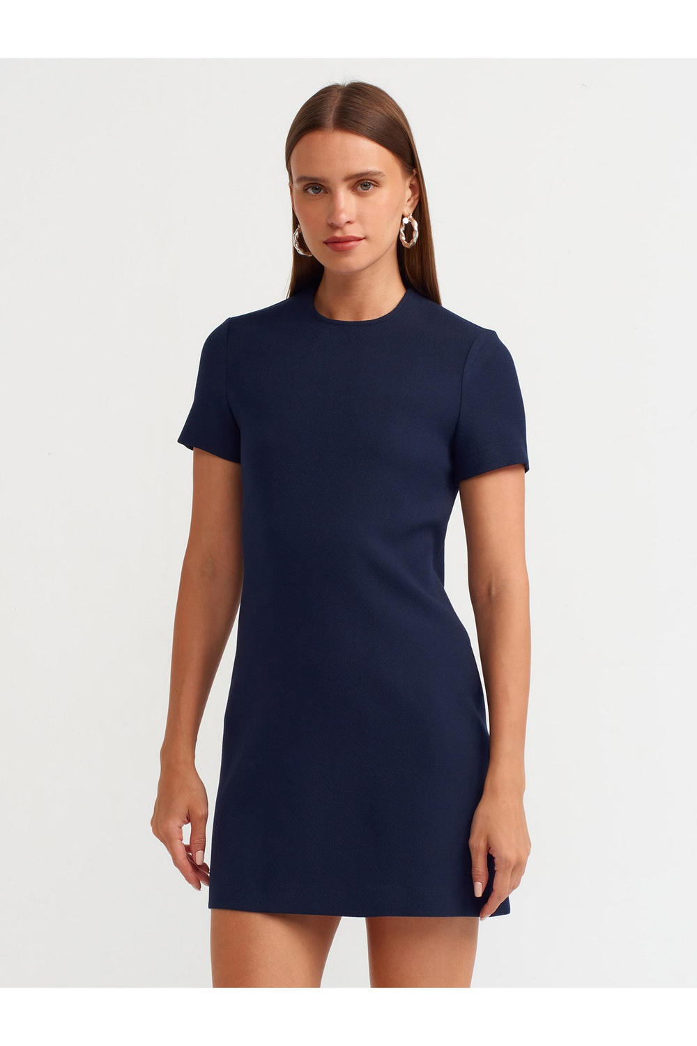 90899 Bisiklet Yaka Mini Elbise-lacivert