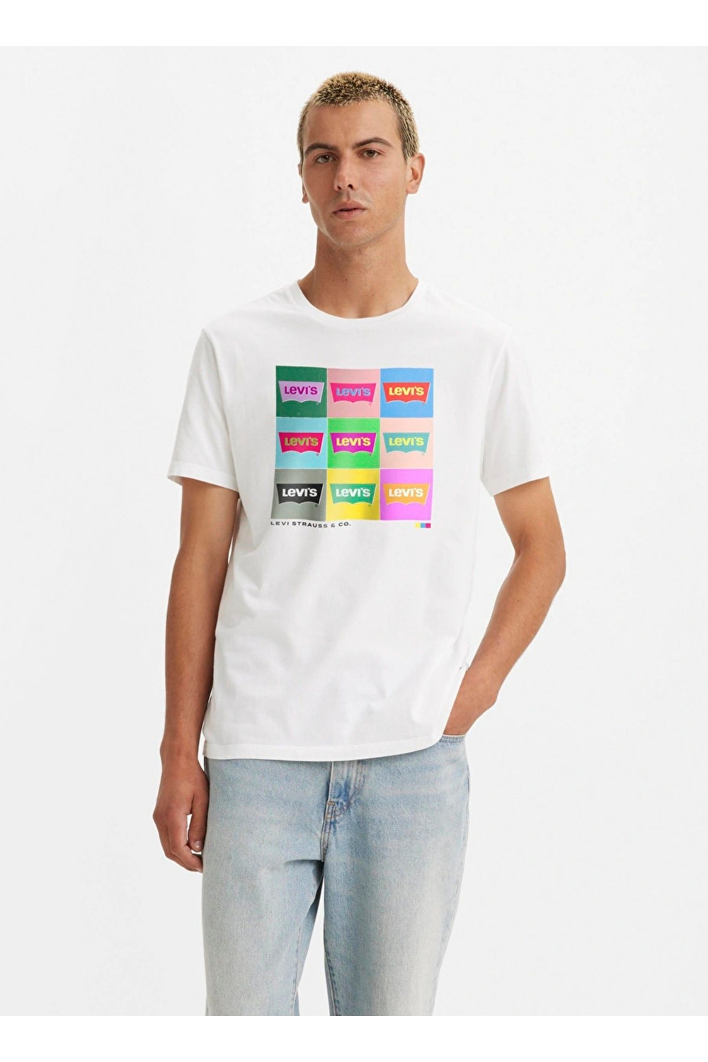 Bisiklet Yaka Baskılı Beyaz Erkek T-shirt A2823-0191