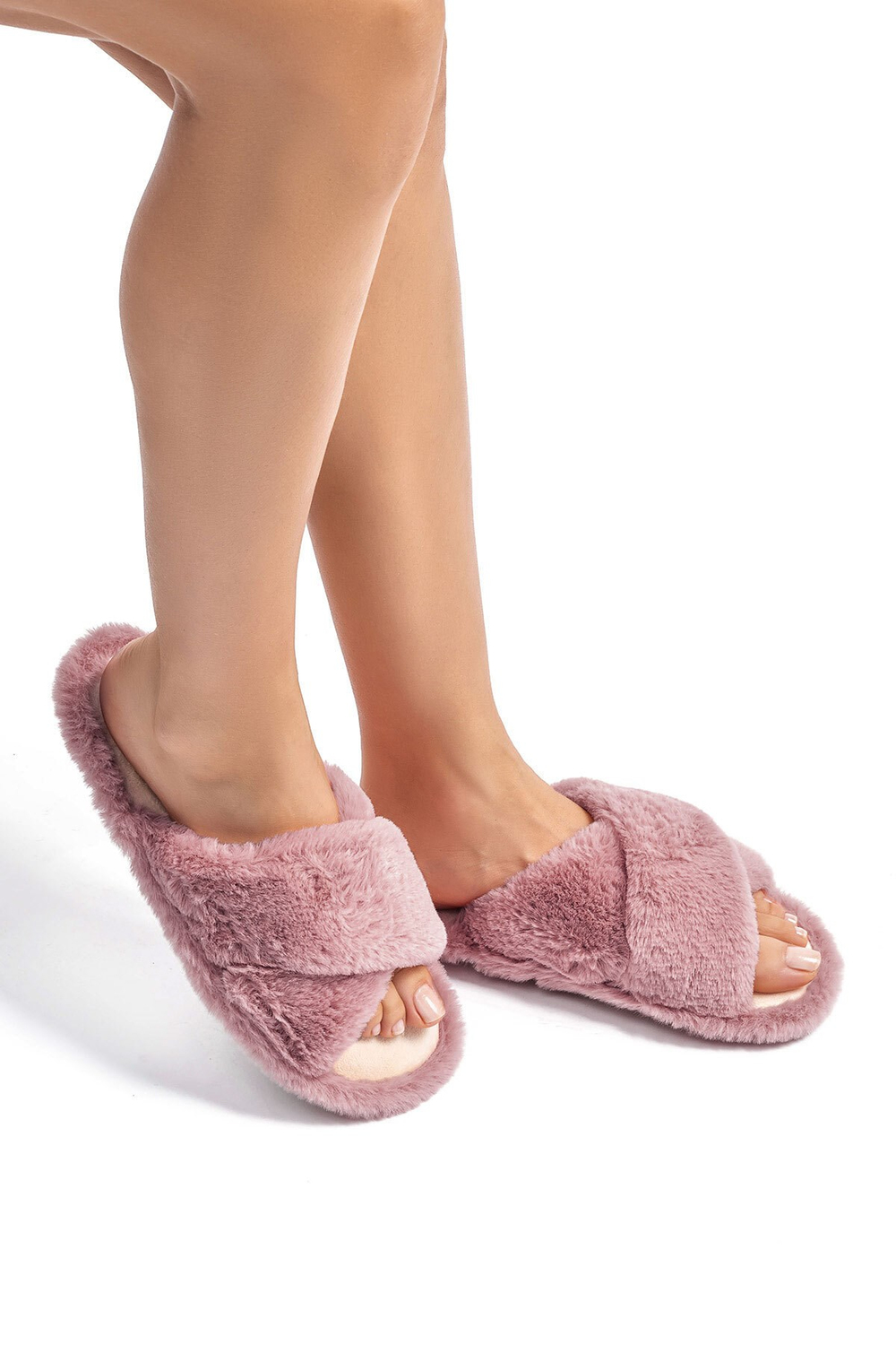 Çapraz Peluş Kadın Ev Terliği Pembe 36/41