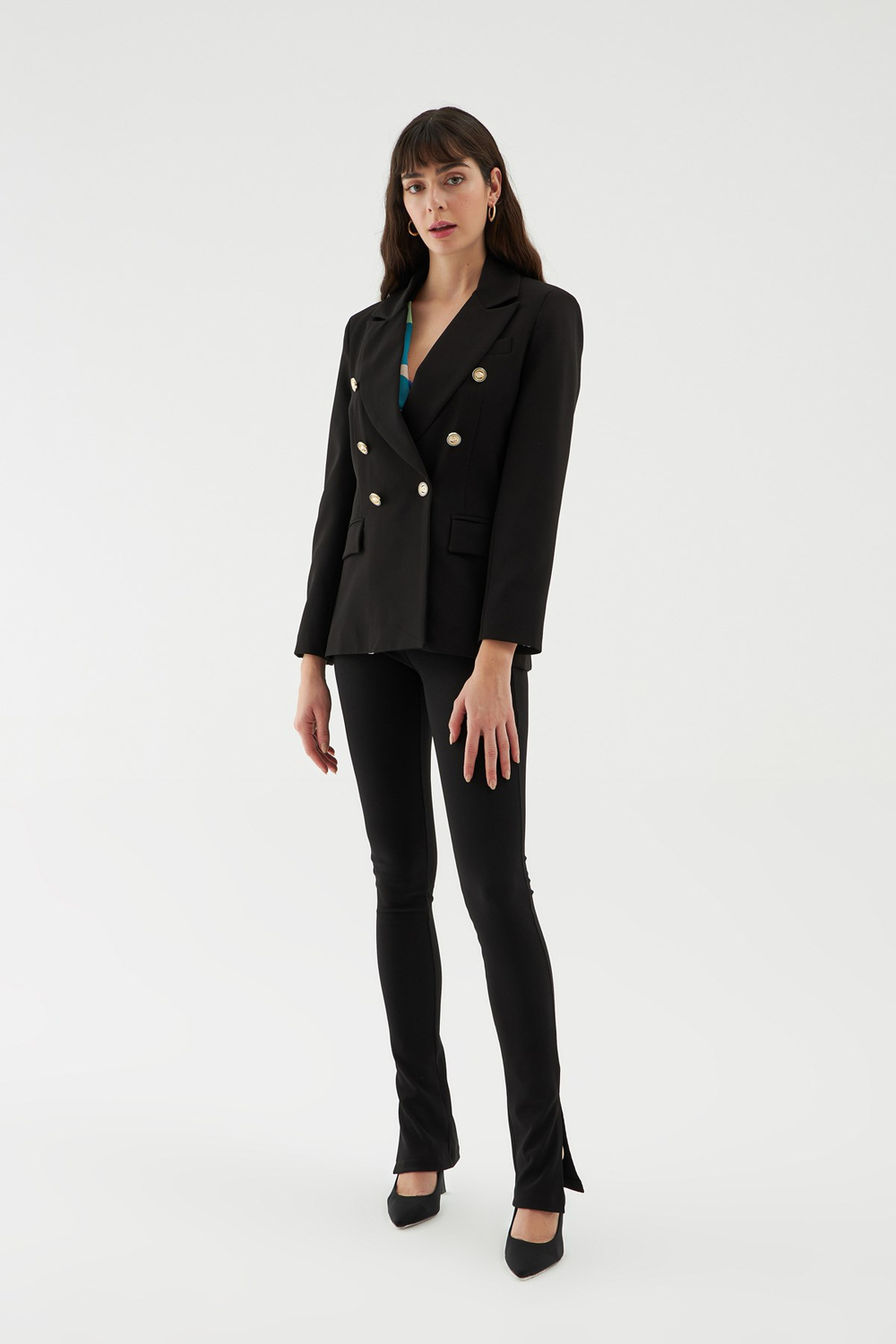 Düğme Detaylı Blazer Ceket Siyah