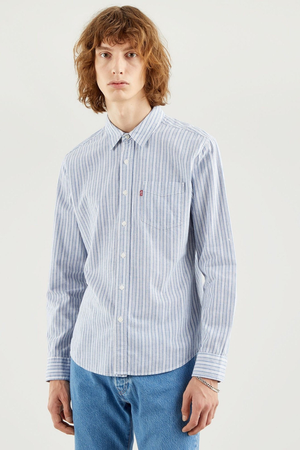 Erkek Mavi Slim Fit Çizgili Gömlek