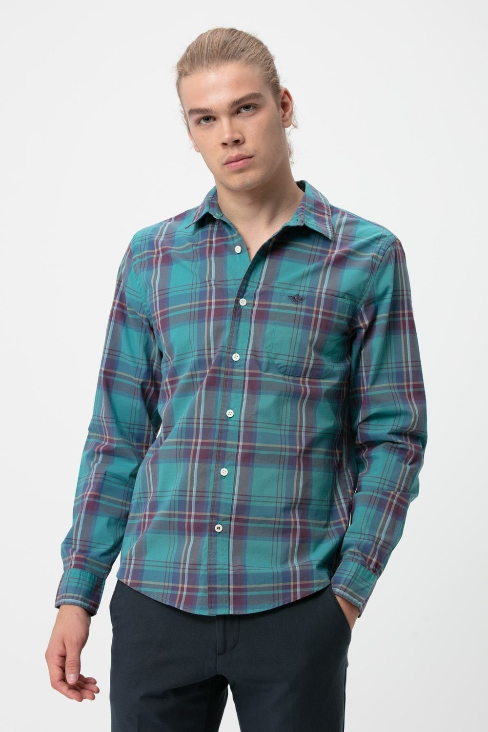 Erkek Slim Fit Yeşil Gömlek