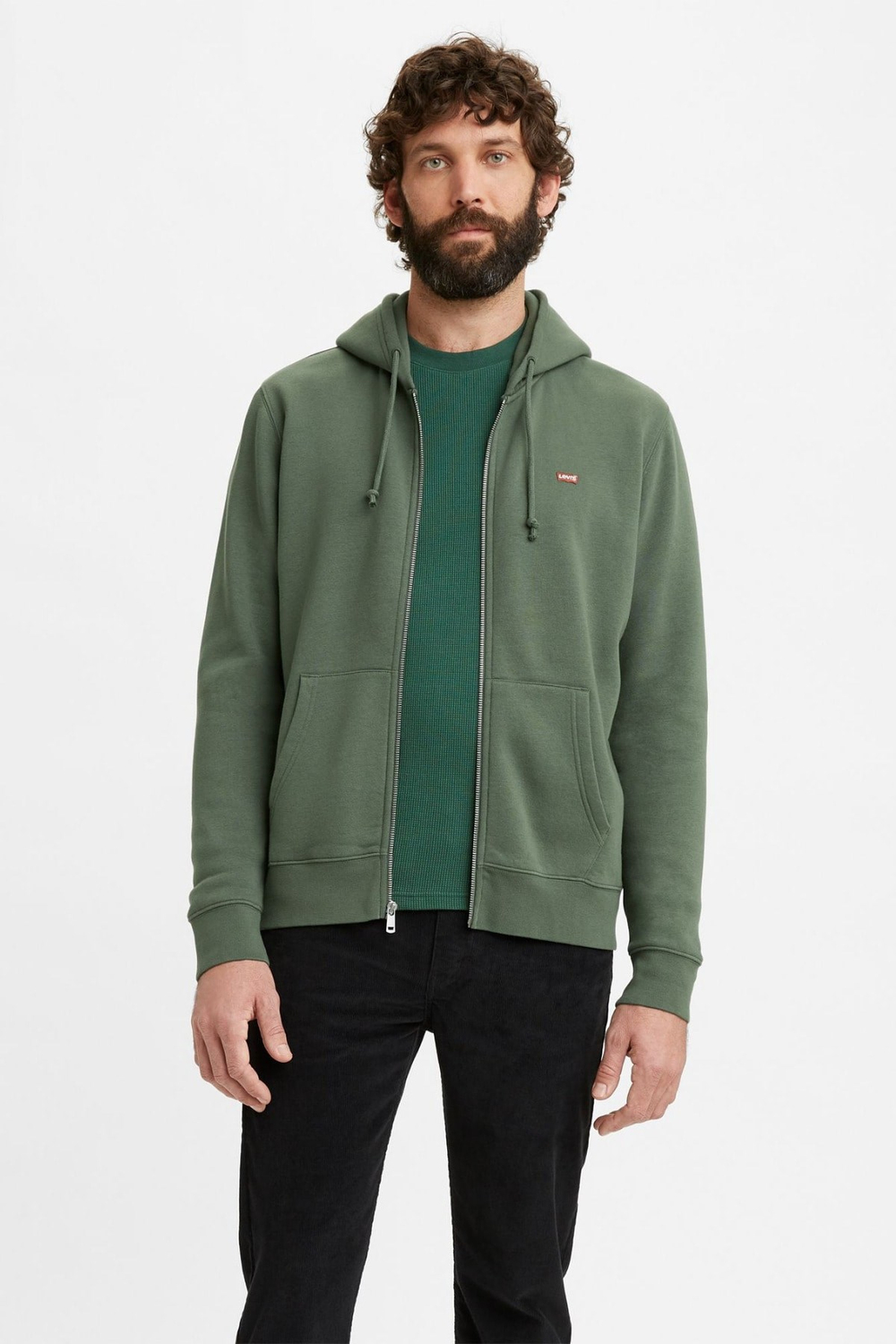Erkek Zip Yeşil Kapüşonlu Sweatshirt
