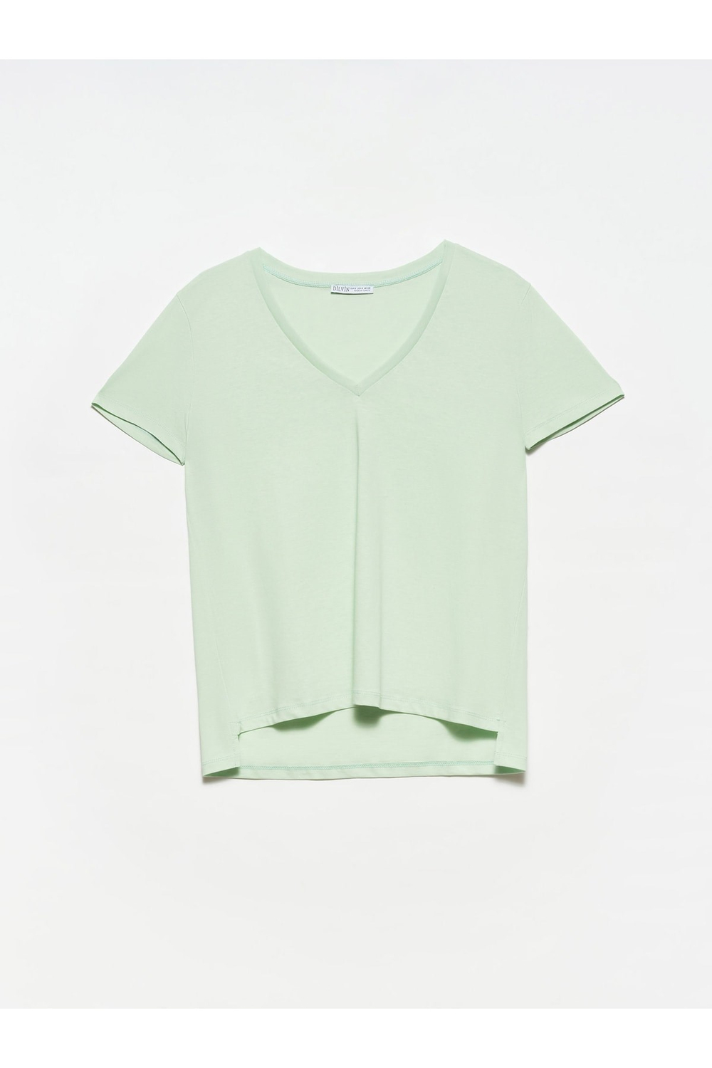 Kadın Açık Yeşil V Yaka Basic T-Shirt 101A03470