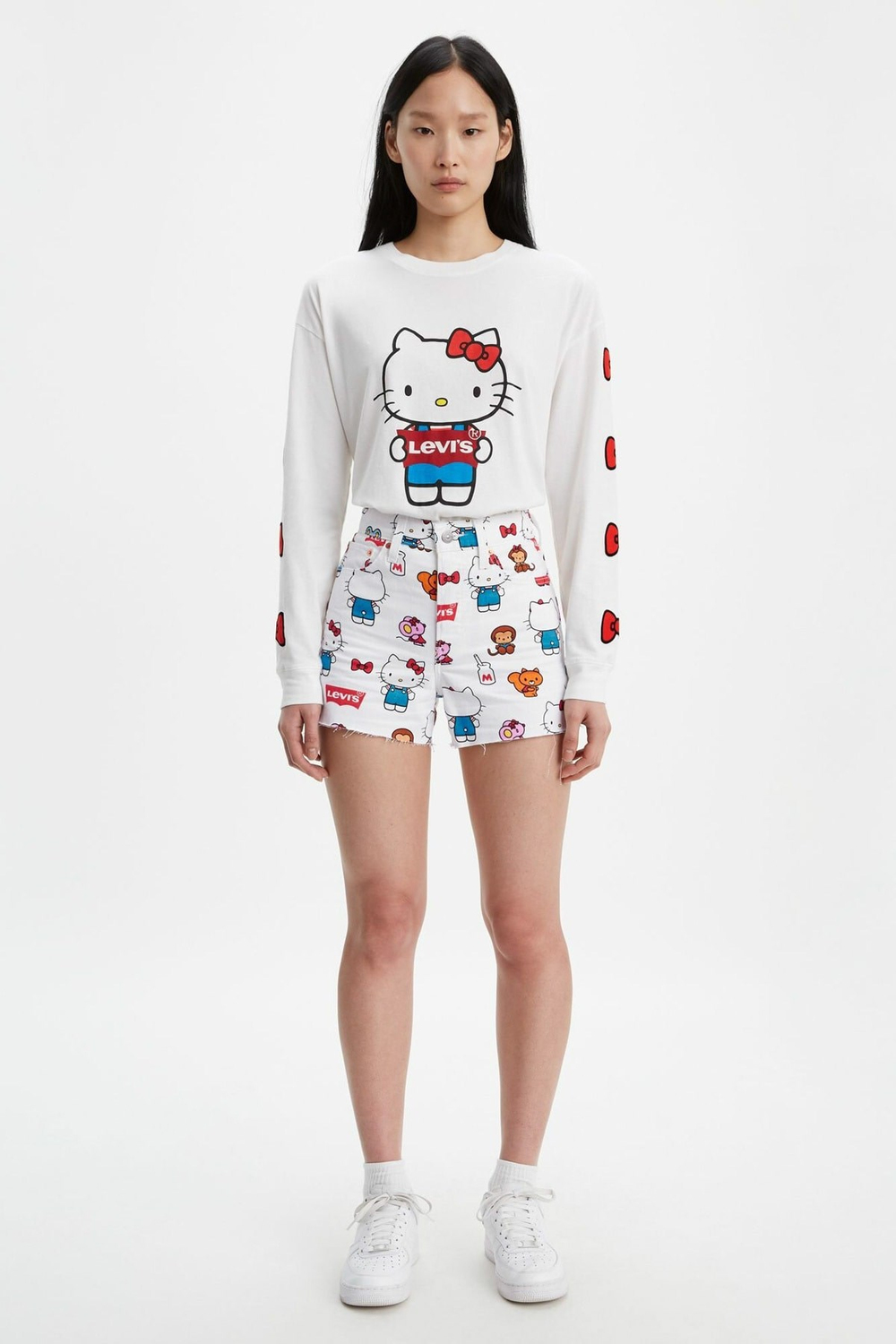 Kadın Beyaz Hello Kitty Yüksek Bel Ribcage Şort