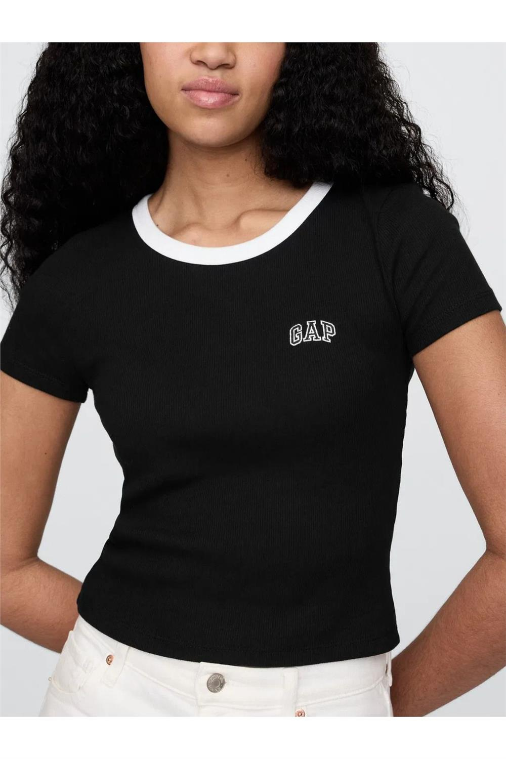 Kadın Gap Logo Crop T-Shirt Siyah