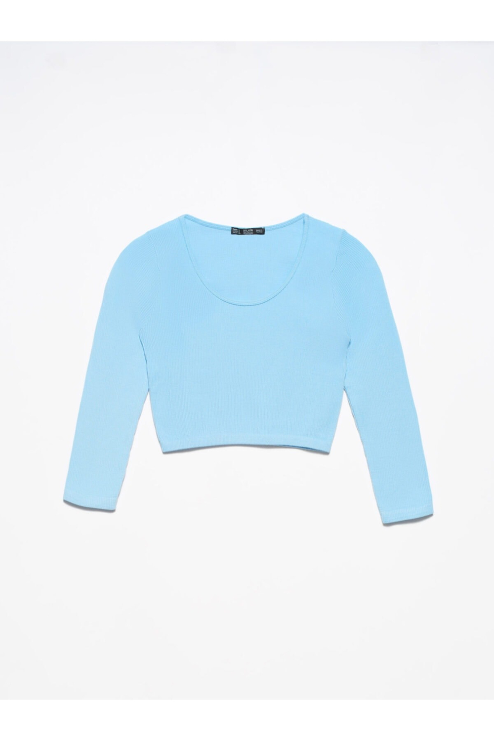 Kadın Mavi Havuz Yaka Uzun Kollu Crop Top