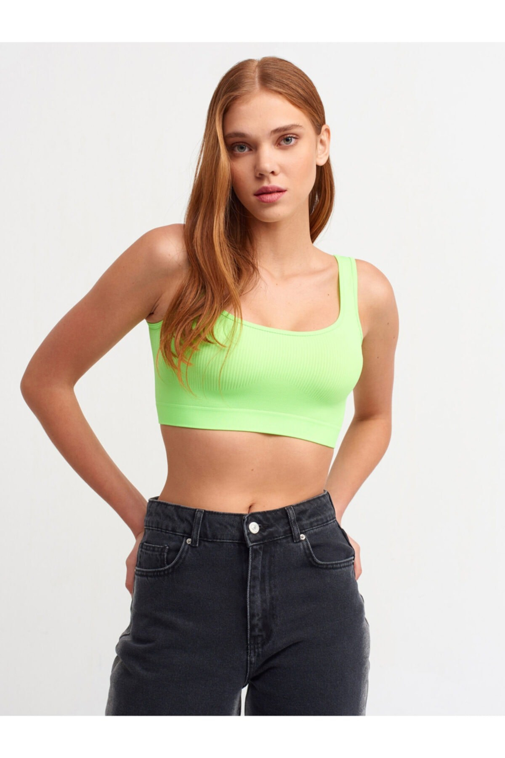 Kadın Yeşil Askılı Crop Top Bluz