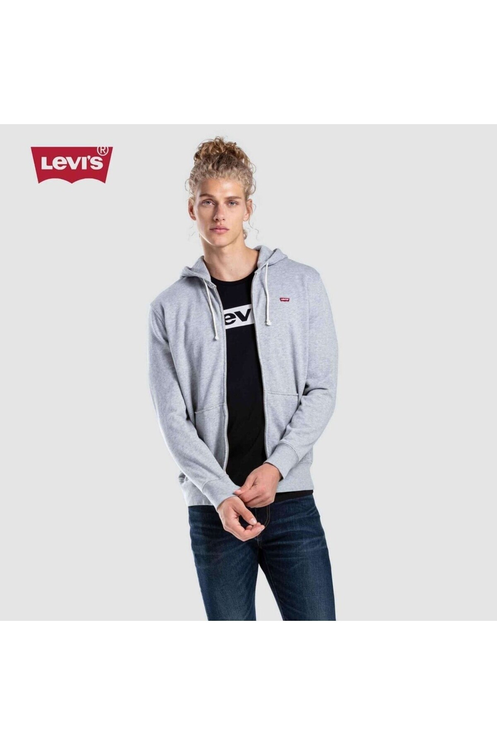 Pamuklu Standart Fermuarlı Kapüşonlu Erkek Sweat 34584-0025 GRİ