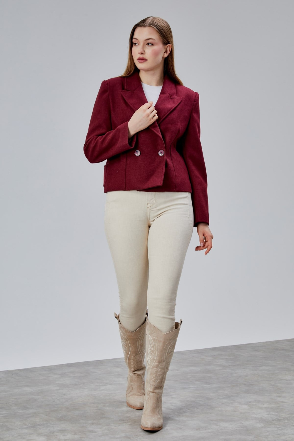 Bordo Regular Fit Premium Kısa Kaşe Ceket