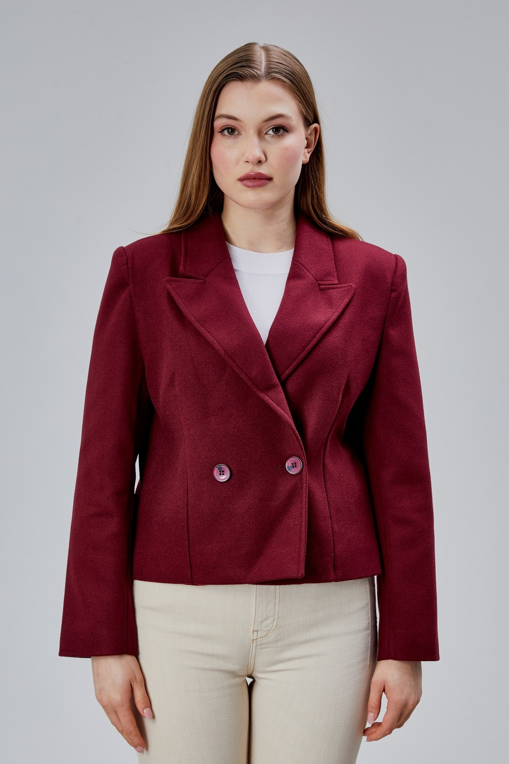 Bordo Regular Fit Premium Kısa Kaşe Ceket