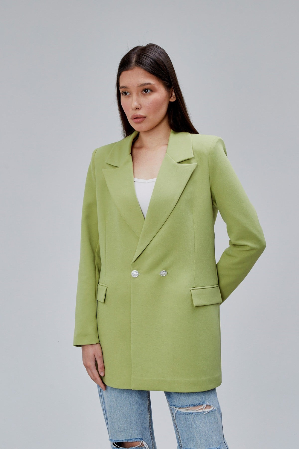 Fıstık Yeşili Oversize Dokuma Blazer Ceket