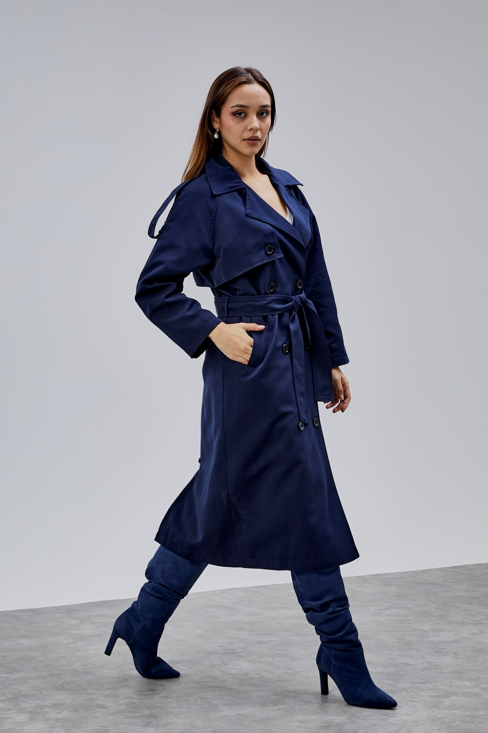 Kadın Oversize Astarlı Uzun Trençkot