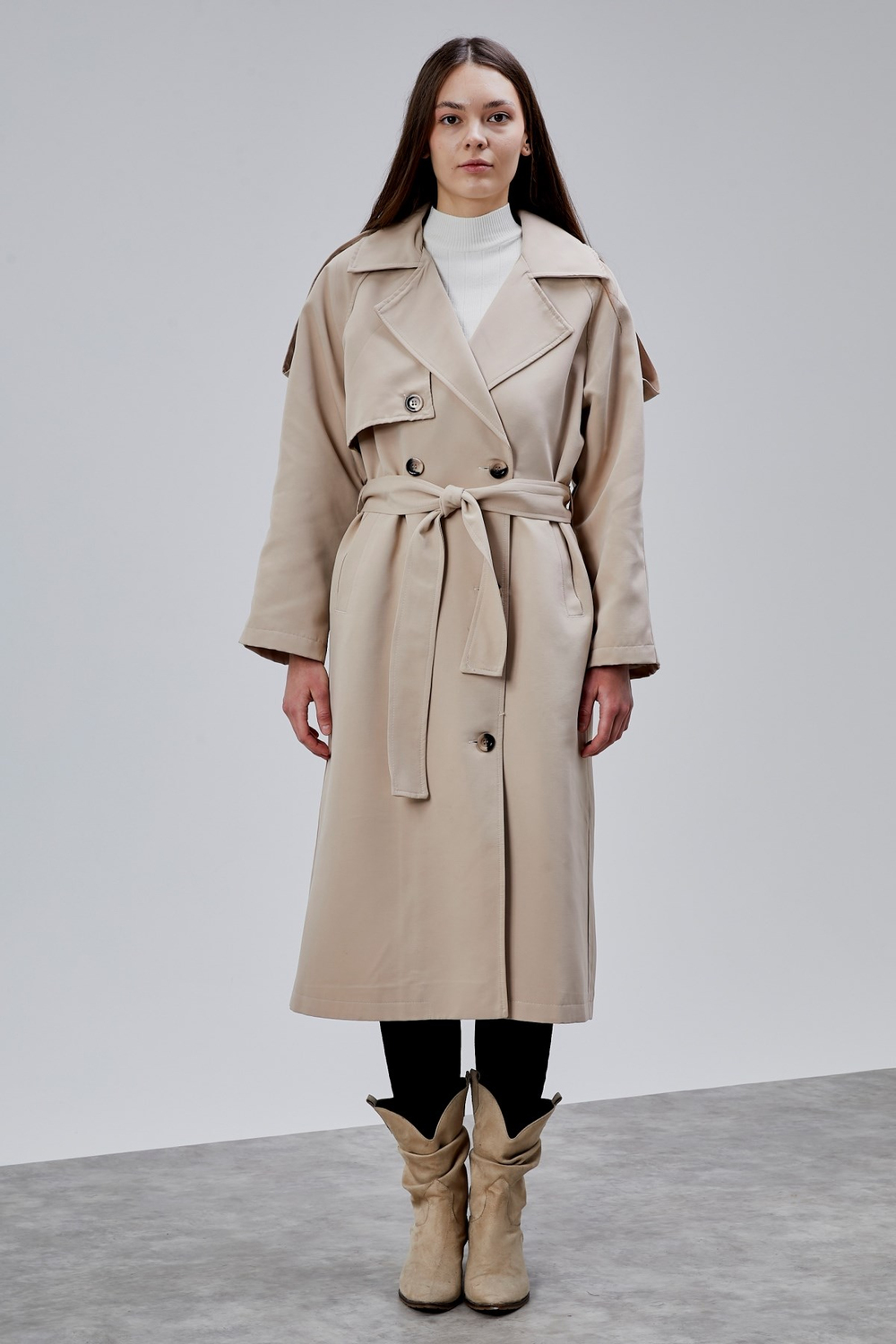 Kadın Oversize Astarlı Uzun Trençkot
