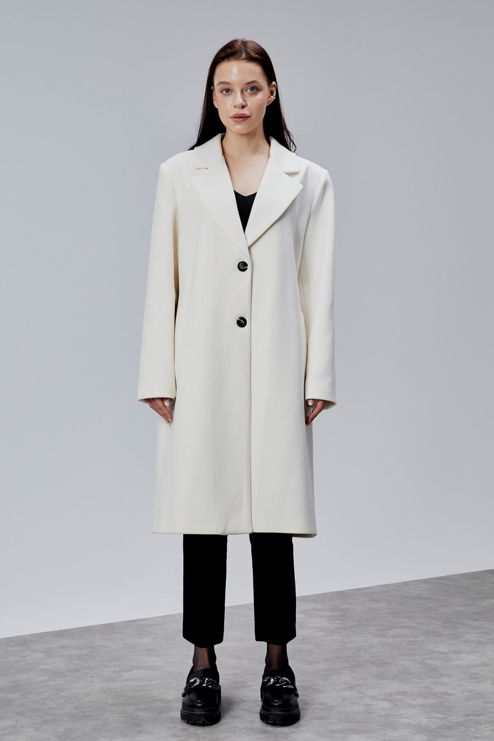 Rosalia Ekru Oversize Kruvaze Kaşe Kaban