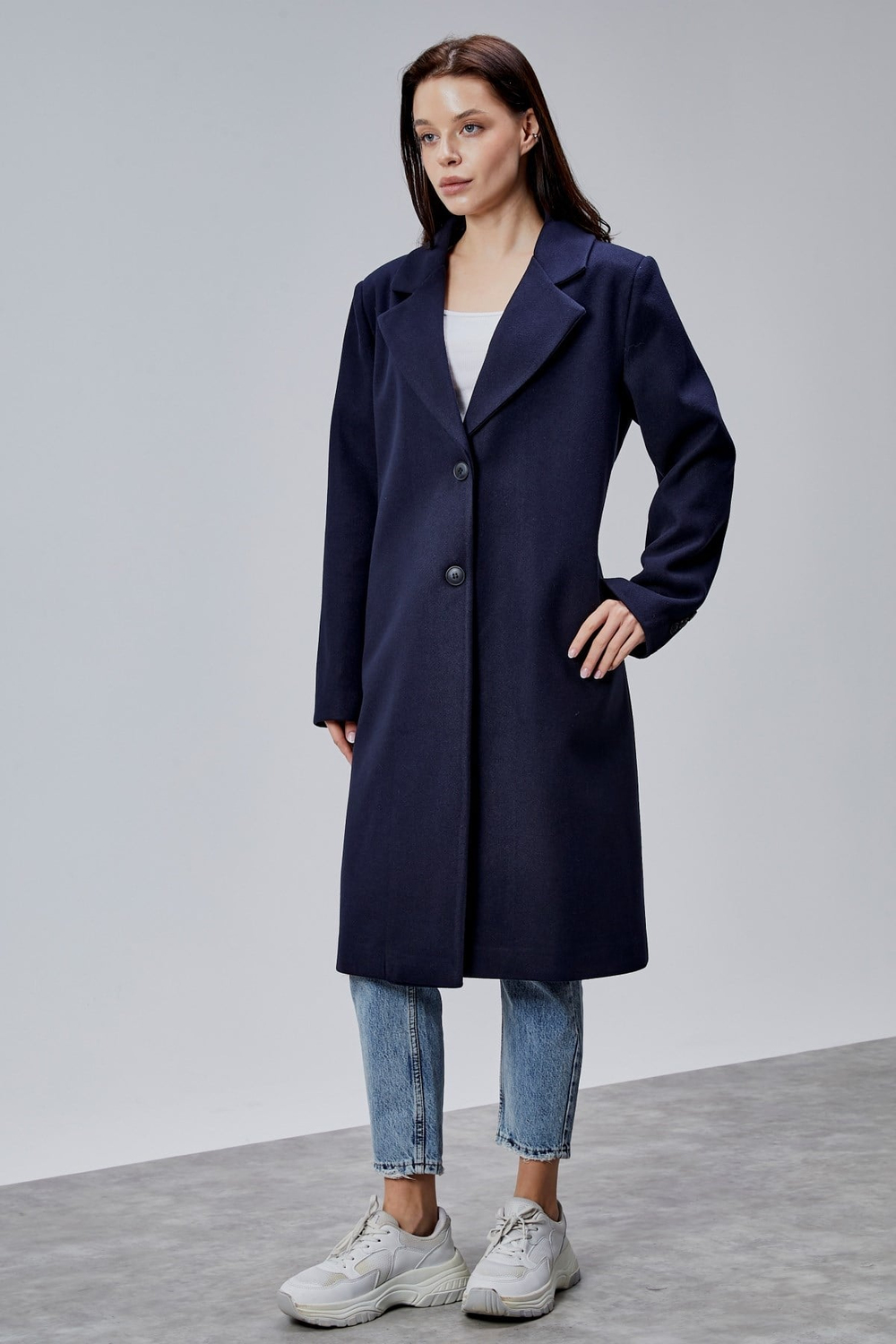 Rosalia Lacivert Oversize Kruvaze Kaşe Kaban