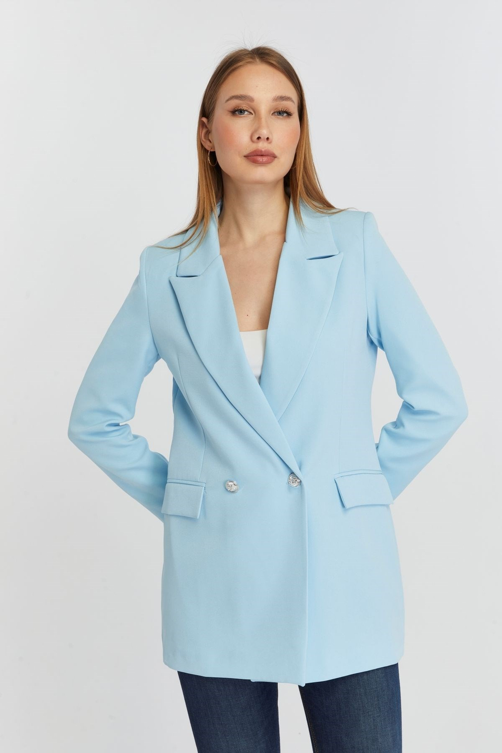 Turkuaz Oversize Dokuma Blazer Ceket